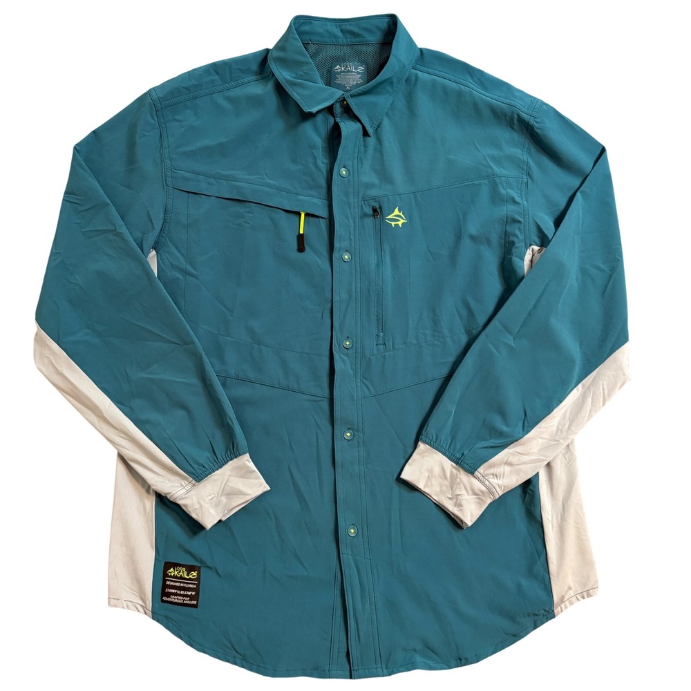Loco Skailz Mens XL Fishing Shirt Teal Grey Long Sleeve Ventilated Performance